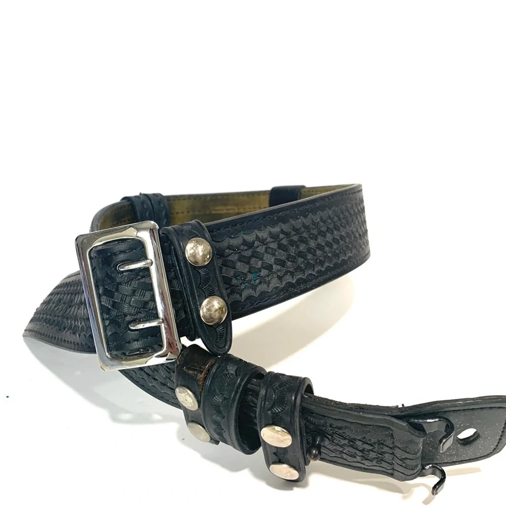 Vintage Sam Browne Basketweave 38” Police Woven Leather Belt
